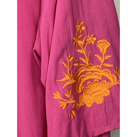 Rusty Dusty XL Swim Cover Up Pink Embroider Open Front Wrap Side Slit Boho Beach - Picture 3 of 7